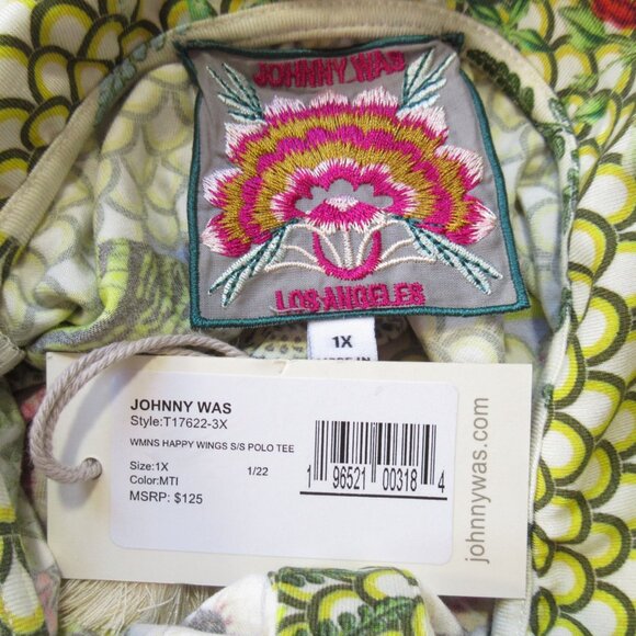NWT Johnny Was Happy Wings S/S Polo Tee Butterfly Jersey T-Shirt Top 1X $125 - Picture 2 of 3